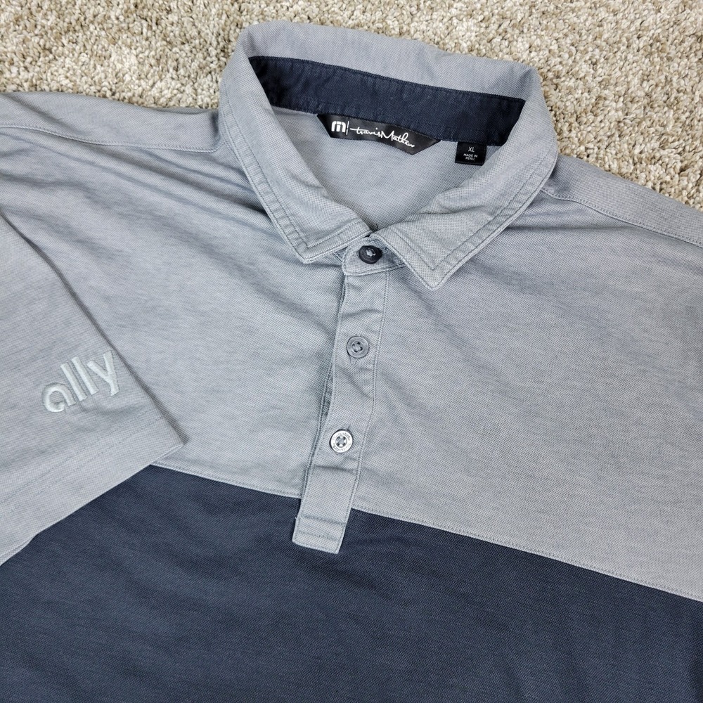 Travis Mathew Mens XL Gray Black Colorblock Performance Stretch Polo SS